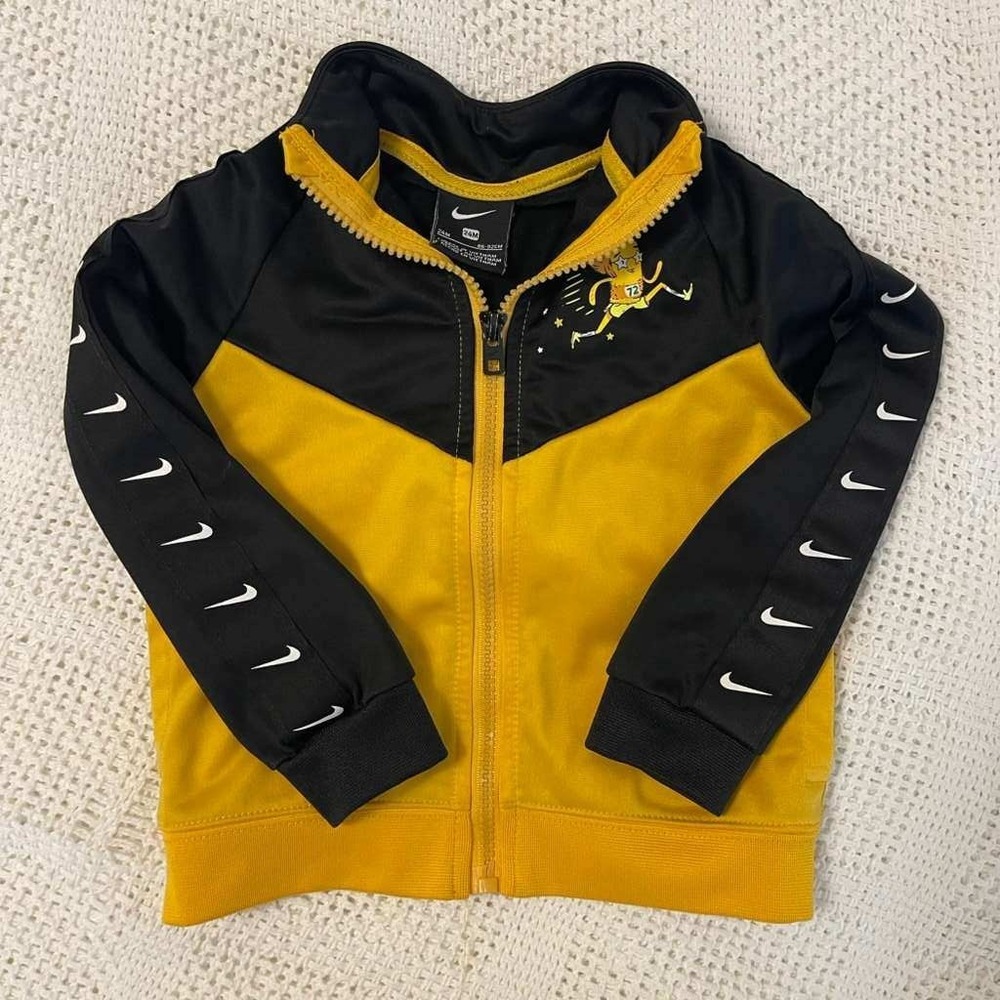 Nike Toddler Boys Track Jacket 24M Yellow Black Full Zip Swoosh‎ Logo Graphic